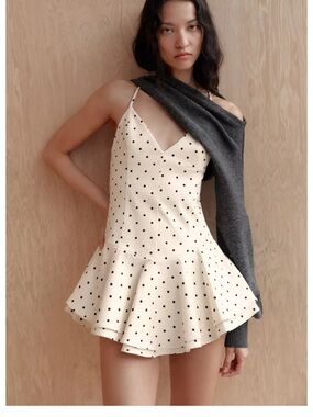 Zara Cream Polka Dot Spaghetti-Strap Ruffle Mini Dress/romper